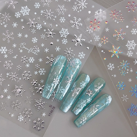 Snowflake Nail Art Stickers 3D Embossed Bronzing Gold Silver Laser Winter Christmas Manicure Decals Women DIY Decoration