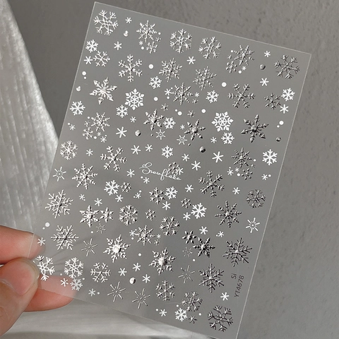 Snowflake Nail Art Stickers 3D Embossed Bronzing Gold Silver Laser Winter Christmas Manicure Decals Women DIY Decoration