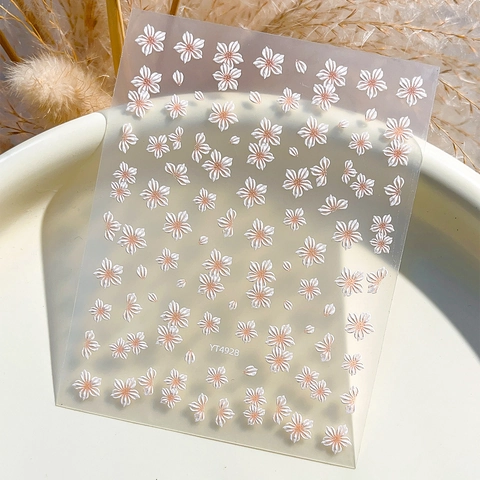 5D Geprägte Weiße Blume Kirschblüten Muster Nagelaufkleber Süße Frische Selbstklebende Nagelsticker Für Damen DIY Maniküre