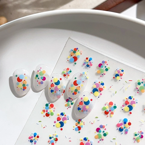 Pegatinas para Uñas de Lunares de Colores Transparentes Minimalistas Patrón de Círculos DIY Calcomanías de Uñas para Decoración de Belleza Mujer