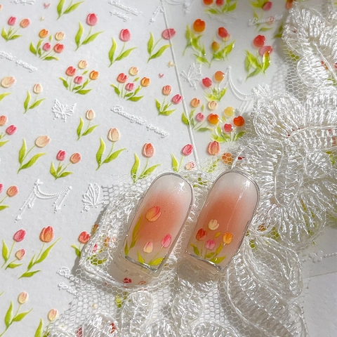 Tulip 5D Embossed Nail Art Stickers Butterfly Floral 3D Relief Self Adhesive PVC Decals For Women DIY Manicure Decoration