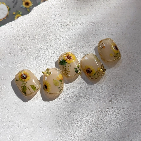 Sonnenblume Gänseblümchen Nagelaufkleber Frischer Gartenstil Blumen Dekorative Nageldecals Mit Klebender Transparenter Basis Damen