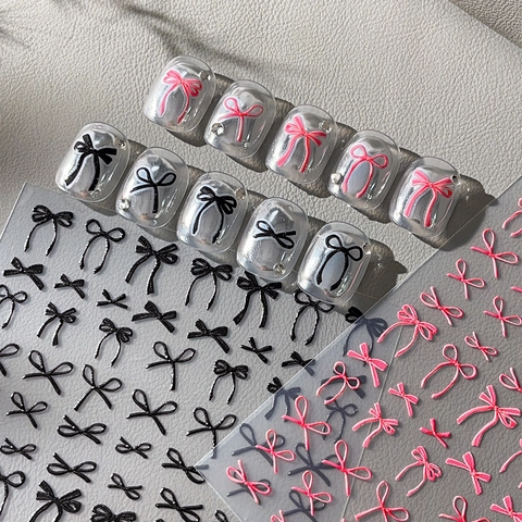 3D Embossed Bow Nail Art Stickers Self Adhesive Colorful Ribbon Bowknot Nail Decals For Women DIY Manicure Decoration