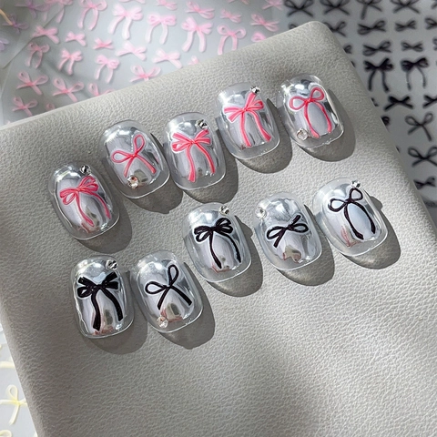3D Embossed Bow Nail Art Stickers Self Adhesive Colorful Ribbon Bowknot Nail Decals For Women DIY Manicure Decoration
