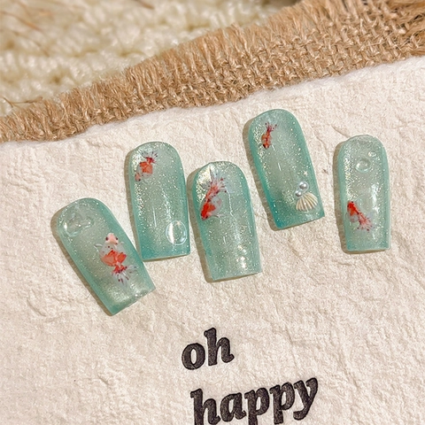 Kawaii Colorful Koi Goldfish Nail Art Stickers 3D Embossed Shell Pearl Marine Elements Self Adhesive Decoration For Women
