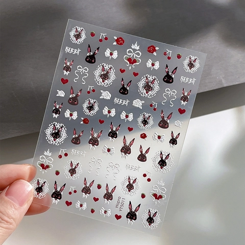 5D Relief Nail Stickers Cute Gothic Rabbit Heart Strawberry Flower Design Adhesive Manicure Decoration For Women Beauty Tools