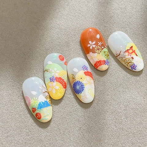 Pegatinas para Uñas en Relieve 5D Estilo Japonés Monte Fuji Flor de Cerezo Torii Calcomanías Autoadhesivas Decoración DIY