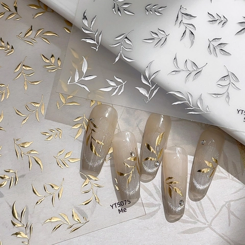 3D Relief Gold Foil Leaf Nail Stickers Metallic Plant Branches Pattern DIY Manicure Decals Elegant Women Nail Art Decoration
