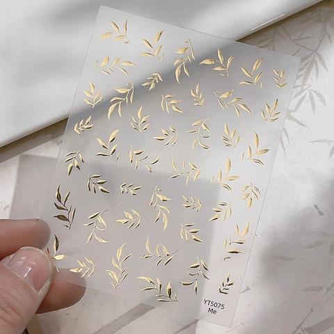 3D Relief Gold Foil Leaf Nail Stickers Metallic Plant Branches Pattern DIY Manicure Decals Elegant Women Nail Art Decoration