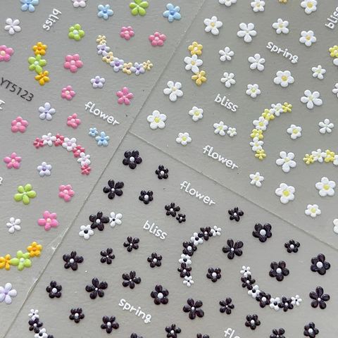 Pegatinas de Uñas con Relieve 3D Diseño Floral Colorido Margaritas Autoadhesivas Letras Inglesas Calcomanías Decoración Manicura