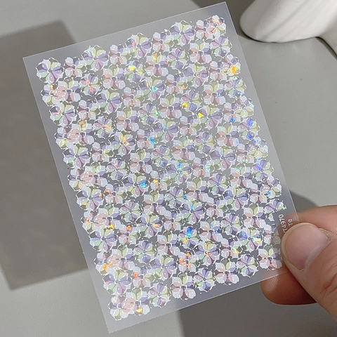 Holographic 3D Flower Nail Art Stickers Cute Bouquet Bow Patterns Laser Relief Decals For Women DIY Manicure Decoration