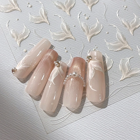 5D Embossed Nail Stickers Mermaid Fish Tail Design Pearl White 3D Relief DIY Manicure Decoration Nail Art Stickers For Women