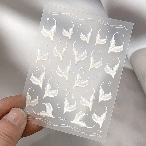 5D Embossed Nail Stickers Mermaid Fish Tail Design Pearl White 3D Relief DIY Manicure Decoration Nail Art Stickers For Women