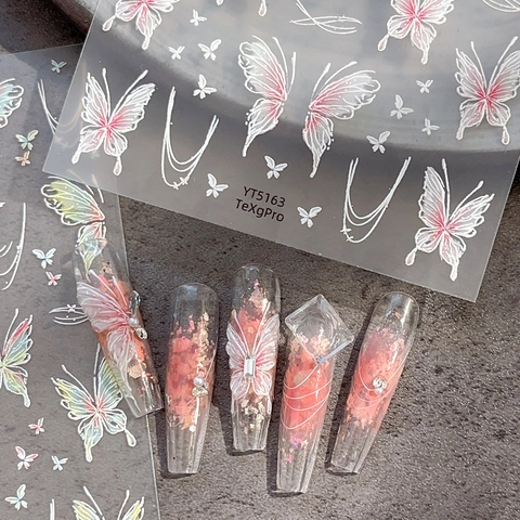 3D Butterfly Nail Art Stickers Laser Iridescent 5D Relief Star Nail Decals Shell Light DIY Manicure Decoration For Women