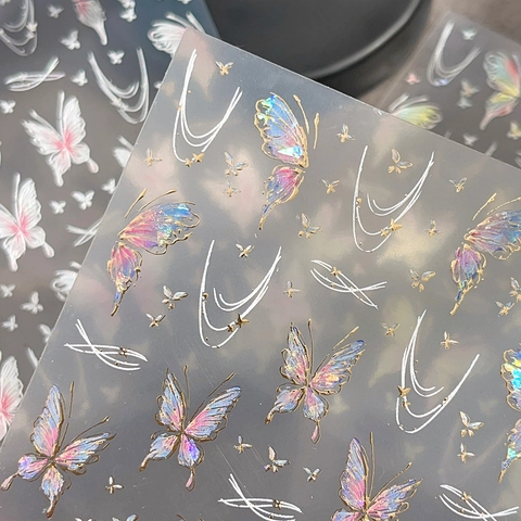 3D Butterfly Nail Art Stickers Laser Iridescent 5D Relief Star Nail Decals Shell Light DIY Manicure Decoration For Women