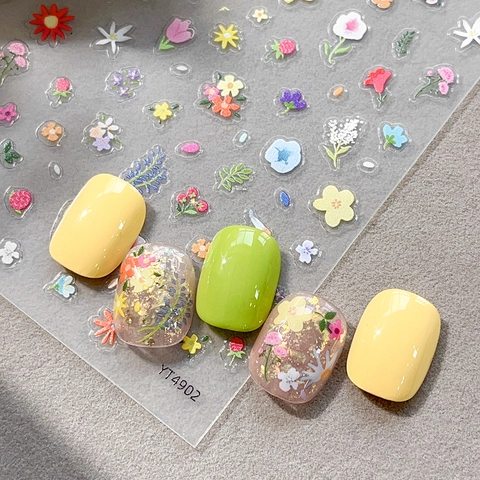 Pegatinas para Uñas con Flores en Relieve 5D Lindas Coloridas Florales 3D Autoadhesivas para Mujeres Decoración de Uñas DIY