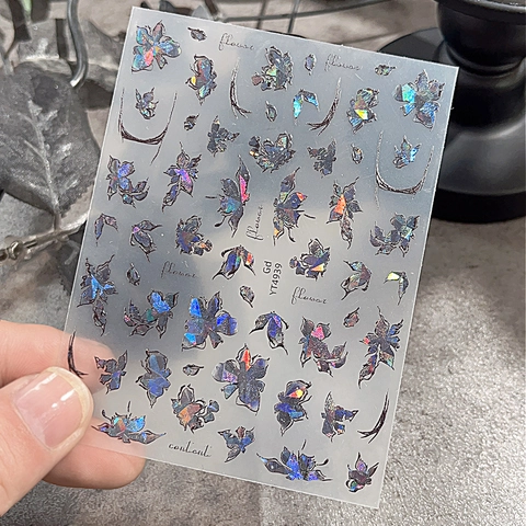 5D Embossed Flower Nail Stickers Holographic Floral Decals Cute Sweet Nail Art Decorations For Women DIY Manicure Accessories