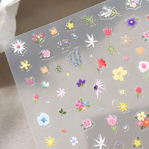 Pegatinas para Uñas con Flores en Relieve 5D Lindas Coloridas Florales 3D Autoadhesivas para Mujeres Decoración de Uñas DIY