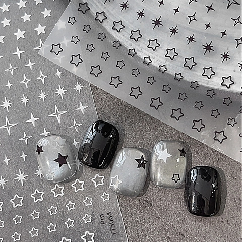 Star Nail Art Stickers Holographic Laser Gold Silver Black White Four Pointed Star Sparkle Decals For Women DIY Manicure Decoration