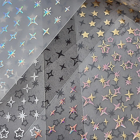 Star Nail Art Stickers Holographic Laser Gold Silver Black White Four Pointed Star Sparkle Decals For Women DIY Manicure Decoration