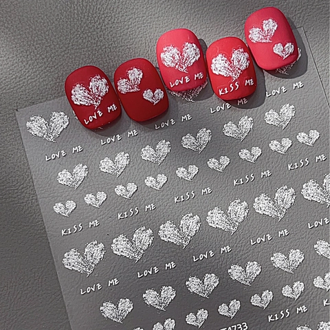 3D Geprägte Herz Nagel Aufkleber Weiß Silber Glitzer Love Me Kiss Me Selbstklebend Nagel Decals DIY Maniküre Dekoration