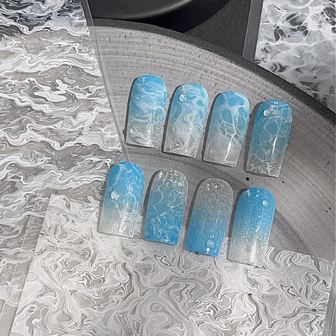 Adesivi per Unghie Ultrasottili Senza Cuciture con Motivo Marmo a Onde Design a Goccia d'Acqua 3D Decorazione per Manicure per Donna