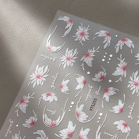 3D Relief Flower Nail Art Stickers White Pink Floral Garden Series Embossed 5D Nail Decals For Women DIY Manicure Decoration