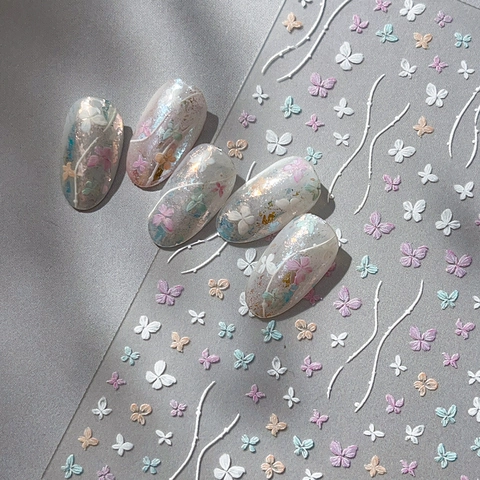 5D Geprägte Schmetterling Blume Nagelaufkleber Träumerisch Bunt 3D Stereo Maniküre Dekoration Für Frauen Elegante Aufkleber