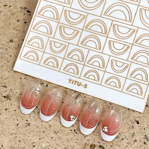 Gold Silver Geometric Line Nail Art Stickers French Style Butterfly Star Heart 3D Self Adhesive Nail Decals For Women DIY Manicure Decoration