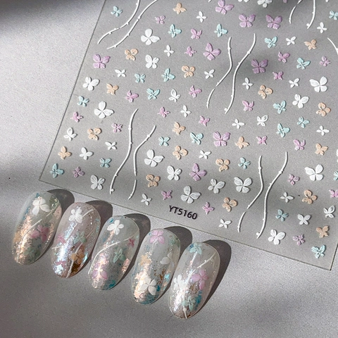 5D Geprägte Schmetterling Blume Nagelaufkleber Träumerisch Bunt 3D Stereo Maniküre Dekoration Für Frauen Elegante Aufkleber