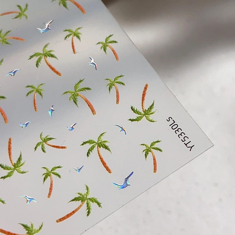 Holographic Laser Coconut Tree Nail Art Stickers Summer Tropical Palm Tree Seagull Designs DIY Manicure Decoration For Women