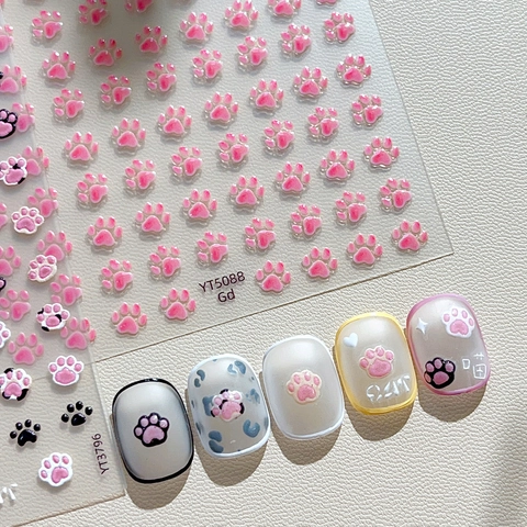 3D Embossed Cat Paw Nail Art Stickers Cute Sweet Star Pattern Manicure DIY Decorative Decals For Women Fashion Nail Decor