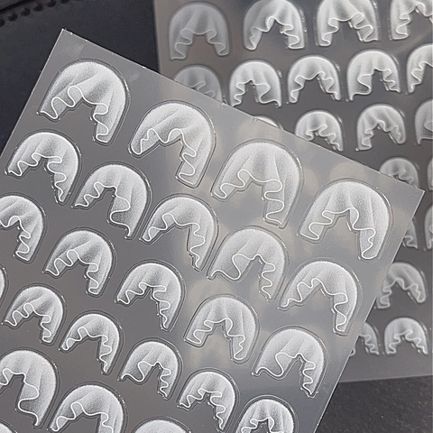 White 3D Embossed Sheer Curtain Lace PVC Nail Stickers Relief Wave Pleated Nail Art Decals For Women DIY Manicure Decoration