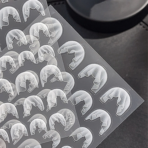 White 3D Embossed Sheer Curtain Lace PVC Nail Stickers Relief Wave Pleated Nail Art Decals For Women DIY Manicure Decoration
