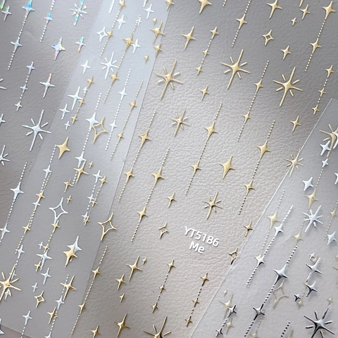 Minimalist Star Nail Art Stickers Gold Silver Holographic Four Pointed Star French Style Self Adhesive Decals For Women DIY Manicure Decoration