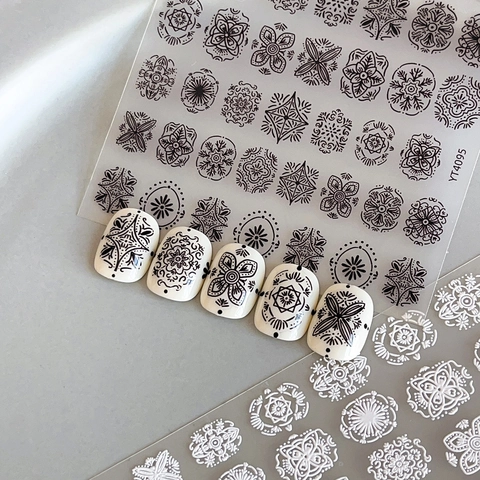 5D Relief Nail Art Stickers Bohemian Mandala Flower Geometric Design Black White 3D Adhesive Decals For Women Manicure Decor
