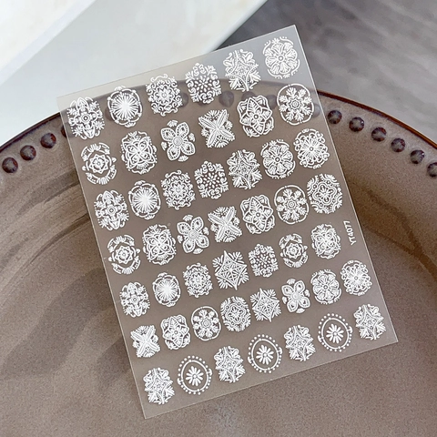 5D Relief Nail Art Stickers Bohemian Mandala Flower Geometric Design Black White 3D Adhesive Decals For Women Manicure Decor
