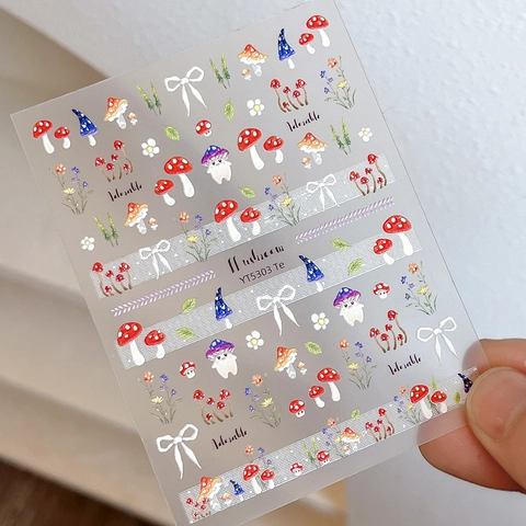 Pegatinas de Uñas en Relieve 5D Seta Linda Dibujos Animados Lazo Flor Calcomanías de Uñas 3D para Decoración de Manicura