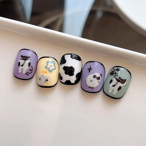 Pegatinas De Uñas Con Relieve 3D Patrón Oveja Cerdo Vaca Dibujos Animados Calcomanías De Manicura Autoadhesivas