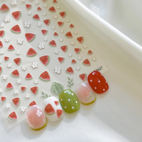Zomer Watermeloen Madeliefje 3D Reliëf Nagelstickers Schattig Fruit Bloem Zelfklevend Nagel Decals DIY Manicure Decoratie