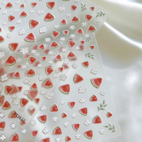 Zomer Watermeloen Madeliefje 3D Reliëf Nagelstickers Schattig Fruit Bloem Zelfklevend Nagel Decals DIY Manicure Decoratie