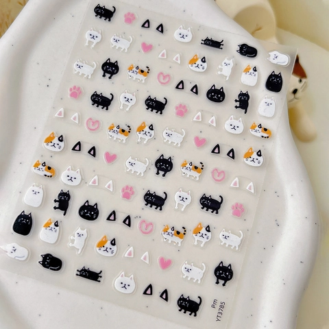 Cute Cartoon Cat Nail Art Stickers Heart Paw Print Black White Pink Self Adhesive Decals For Women Manicure Decoration