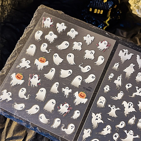 Halloween Ghost Pumpkin Nail Art Stickers Self-Adhesive Cartoon Nail Decals For Party Decoration Women Kids Nail Accessories