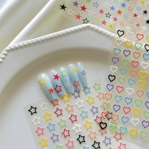 Autocollants pour Ongles Colorés Étoile Cœur Ultra Minces Auto-adhésifs pour Décoration de Manucure DIY Accessoires Ongles