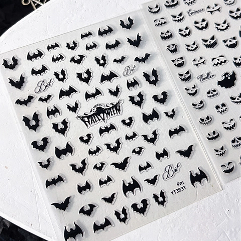 Halloween Nail Art Stickers Bat Ghost Grimace Patterns Self Adhesive Nail Decals For Manicure DIY Decoration Party Women
