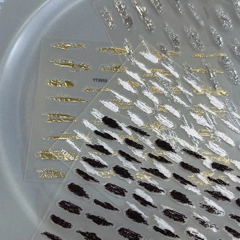3D Embossed Nail Art Stickers Gold Silver Hot Stamping Abstract Brushstroke Graffiti DIY Self-Adhesive Nail Decoration