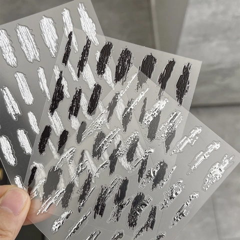 3D Embossed Nail Art Stickers Gold Silver Hot Stamping Abstract Brushstroke Graffiti DIY Self-Adhesive Nail Decoration