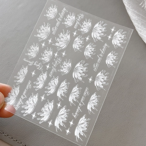 Elegante Weiße Lotus Blumen Nagelkunst Aufkleber Dünn Zäh 3D Relief Blume Selbstklebend Maniküre Dekoration Damen Täglich DIY Nagelbedarf