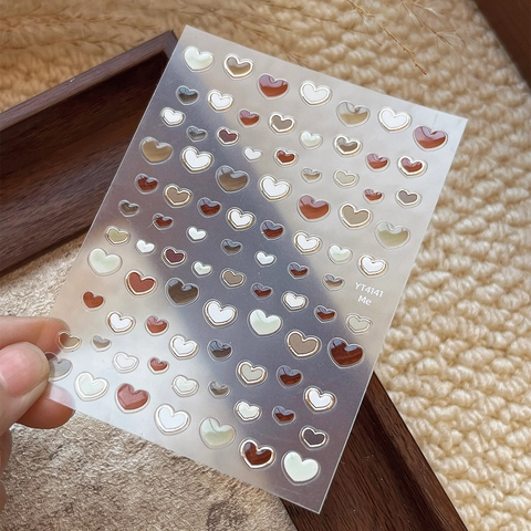 Pegatinas de Nail Art Corazón de Jalea 3D Estampado en Caliente Marco de Metal Dorado Calcomanías de Corazón Autoadhesivas para Decoración de Manicura DIY