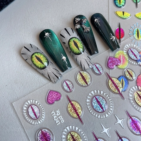 3D Evil Eye Nail Art Stickers Holographic Laser Monster Eyes Nail Decals Gothic Punk DIY Manicure Decoration For Women